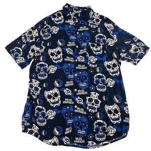 Dallas Mavericks Camp Shirt Mens Size L Blue Skull Day of The Dead Button SS NBA